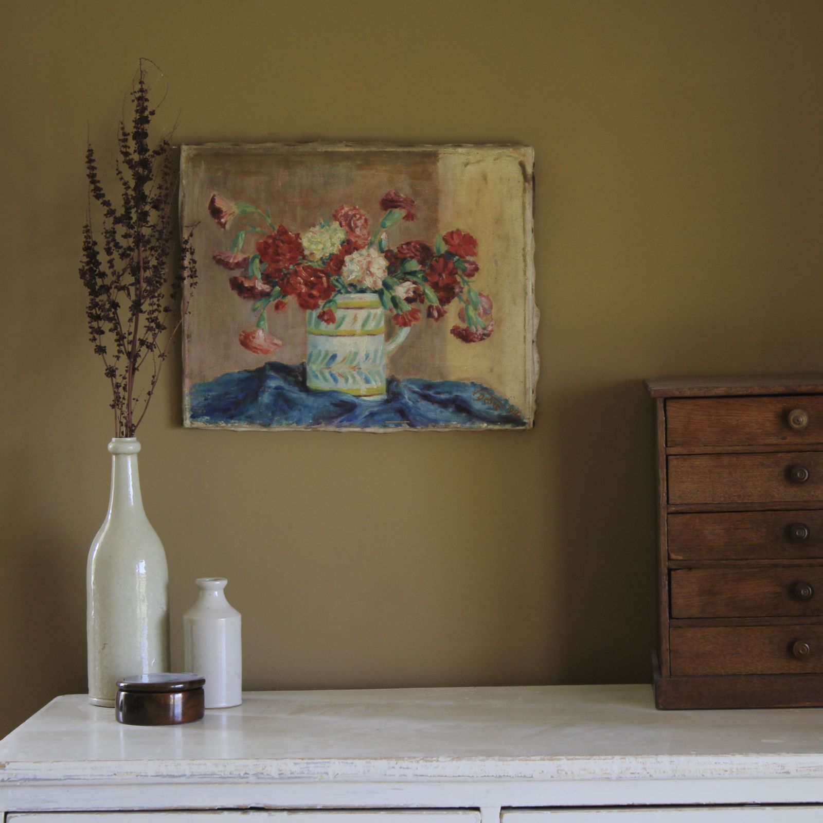 236.0 Antique French Floral Painting, Dated 1914 photo