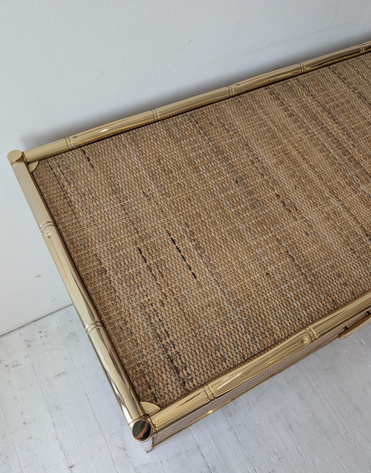 Vintage Italian Dal Vera Style Rattan Cabinet With Brass Faux Bamboo Frame 1970s / 1980s photo 1525.0