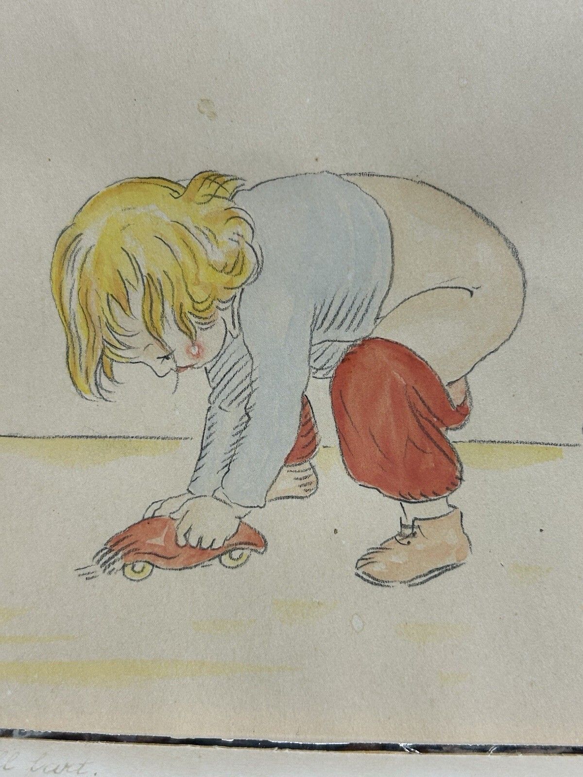 Original Watercolour Child Playing 1948' A Full Fart' Humorous Illustration photo vinterior