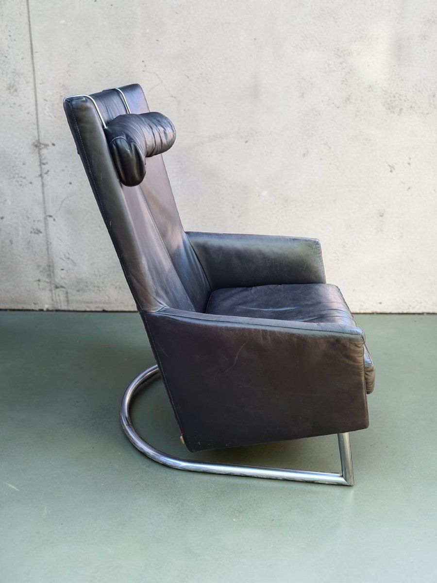 Modern Leather Lounge Chair With Steel Base From Montis, Netherlands, 1970s photo for sale