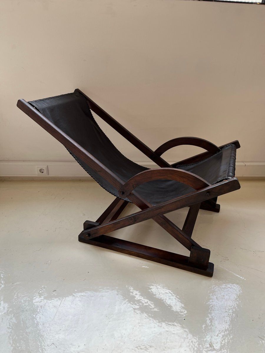 Vintage Leather Sling Chair, 1980s