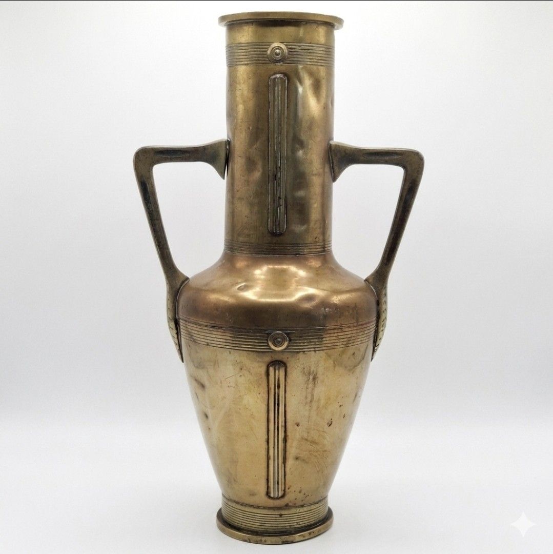 Art Nouveau Arts & Crafts Brass Amphora Vase With Handles Large British Antique