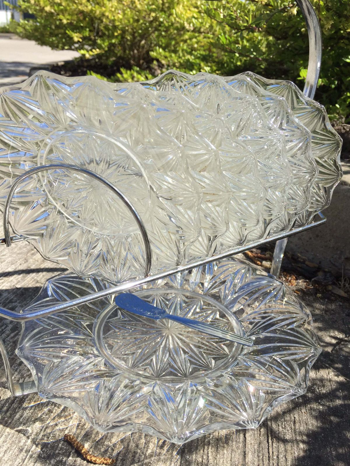 Vintage Cut Glass Plate Dessert Cake Stand Set Serving Plates / Dinnerware photo 95.0