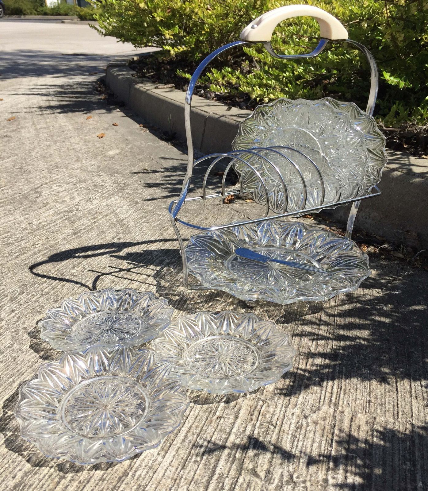 Vintage Cut Glass Plate Dessert Cake Stand Set Serving Plates / Dinnerware photo buy