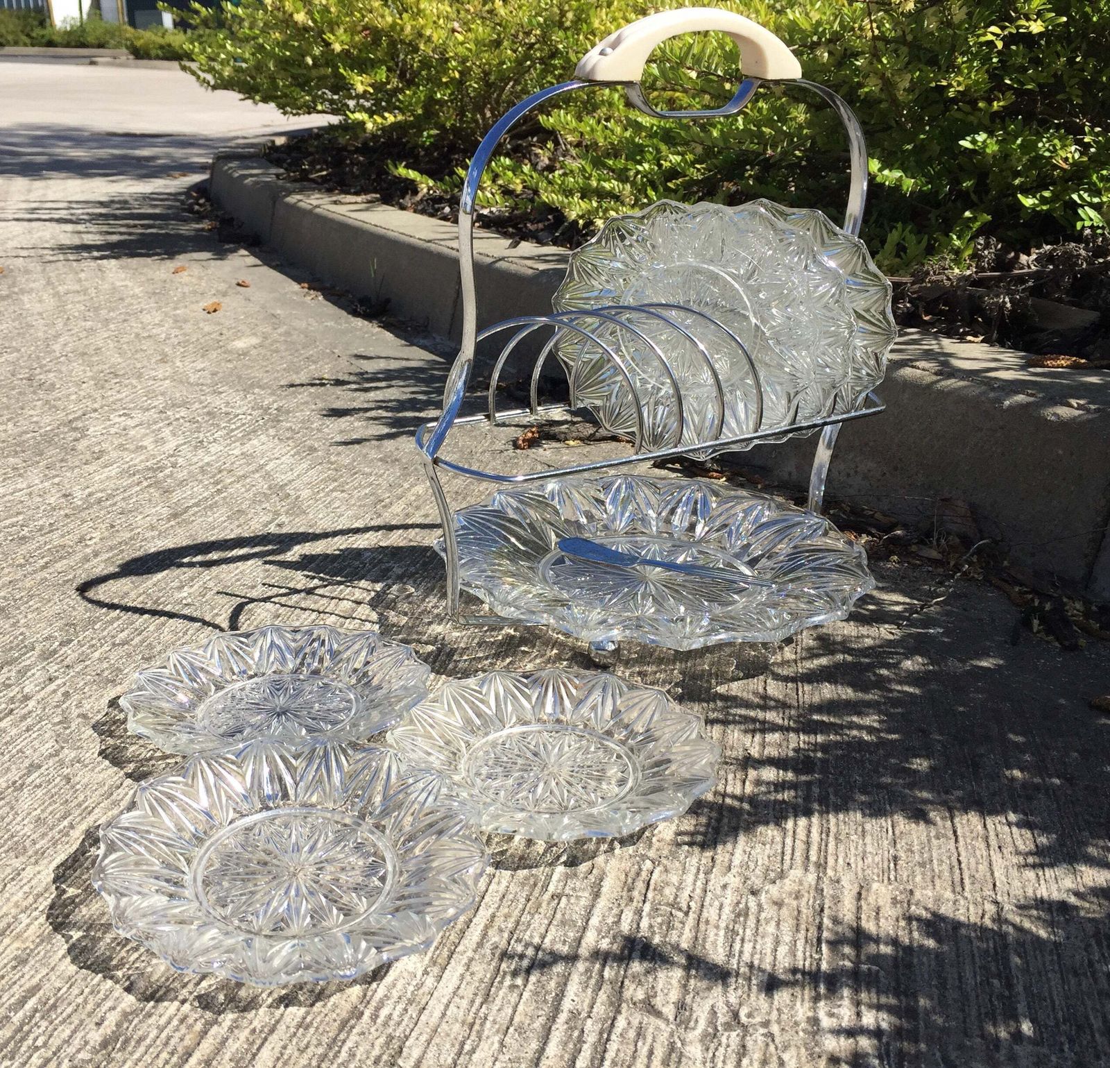 photo for sale Vintage Cut Glass Plate Dessert Cake Stand Set Serving Plates / Dinnerware