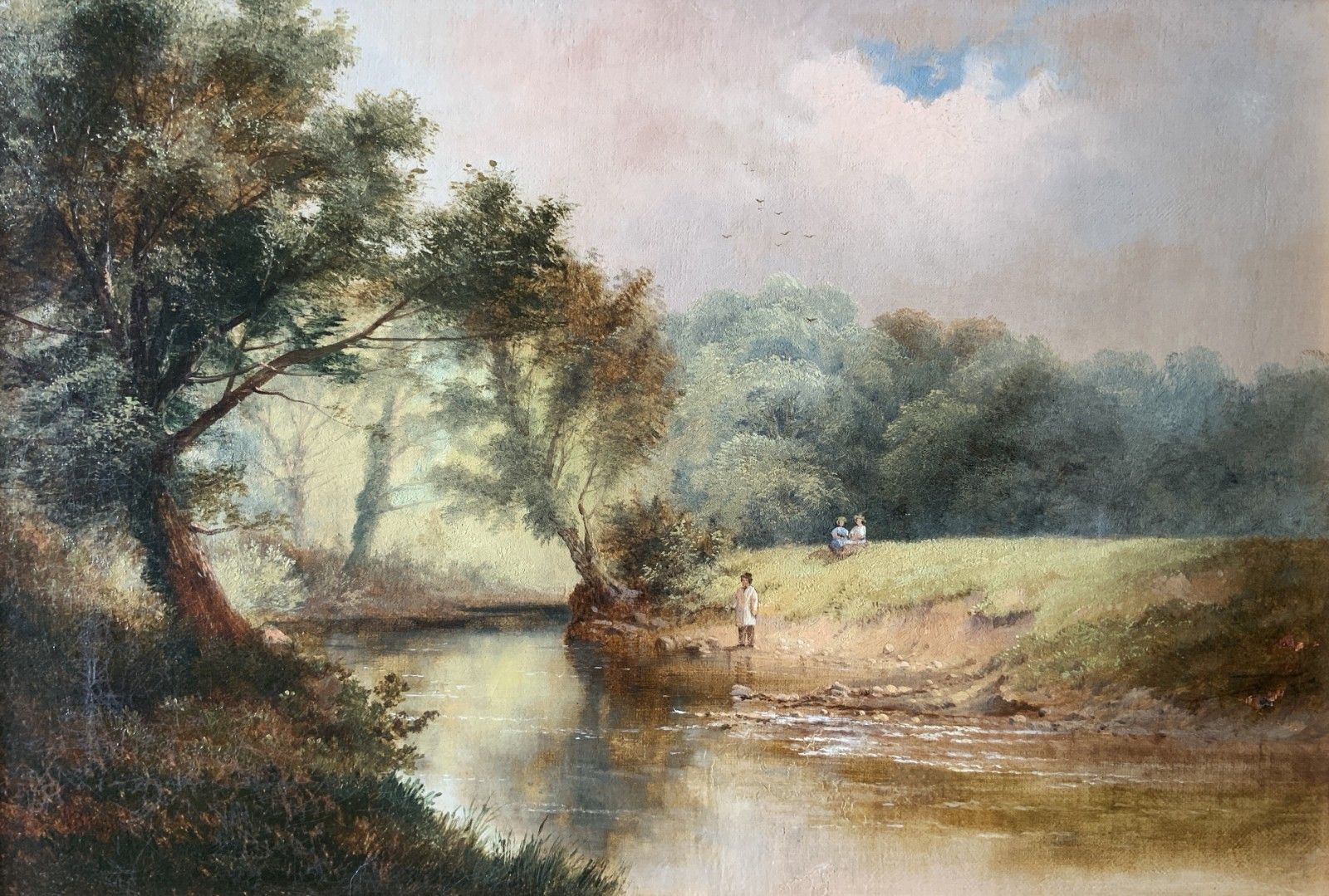 On The Teme, Leigh Woods Original Signed 19th Century Landscape Oil Painting photo furniture