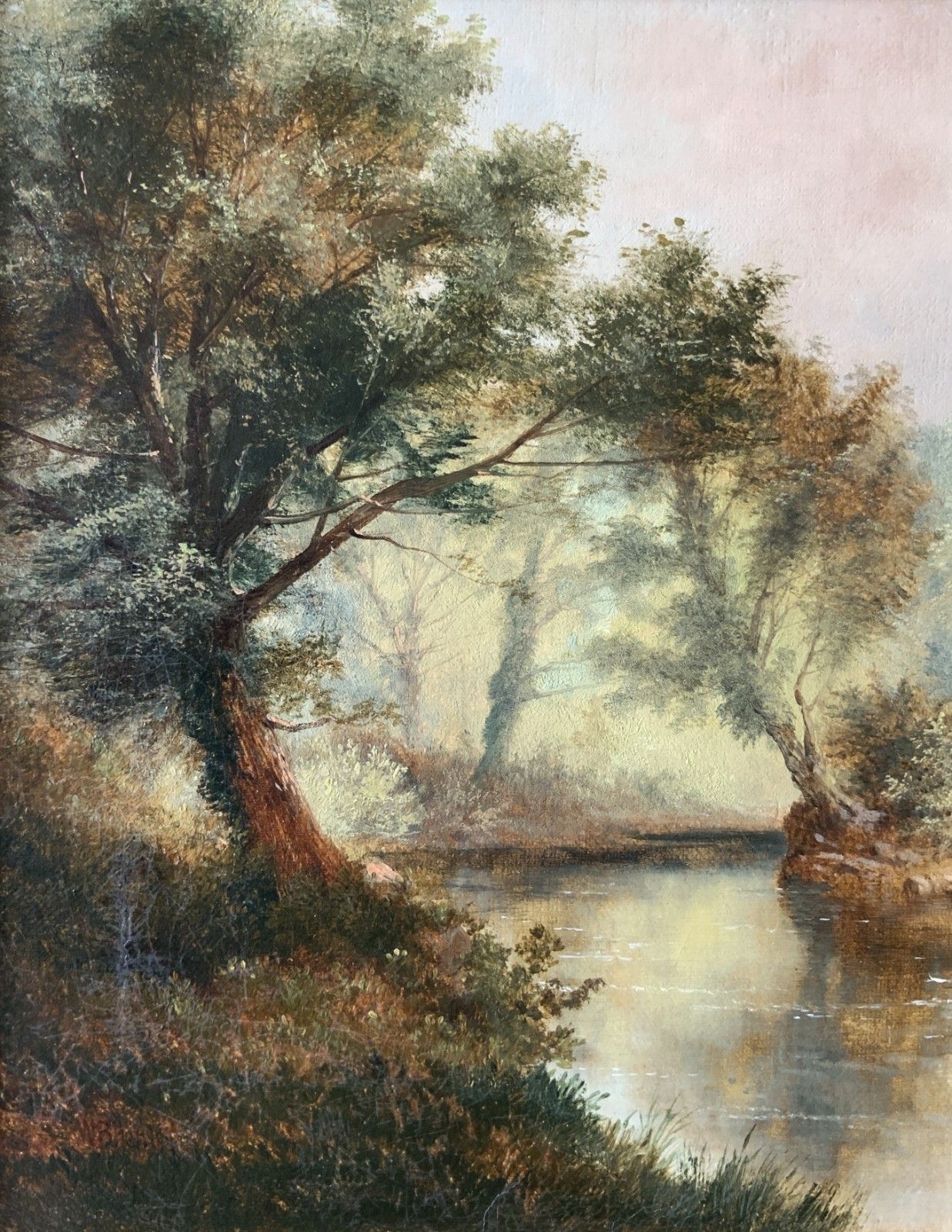 On The Teme, Leigh Woods Original Signed 19th Century Landscape Oil Painting photo vinterior