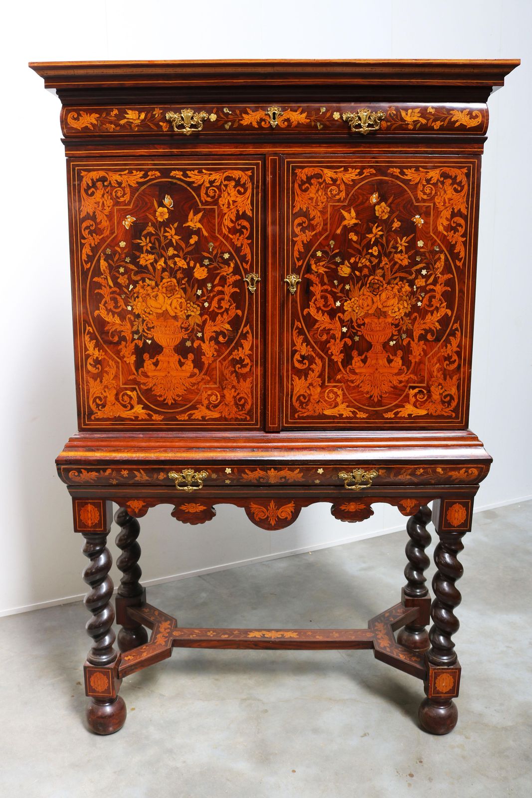 Dutch Marquetry Art Cabinet With Theater And Trompe L'oeil 17th Century Style photo vintage