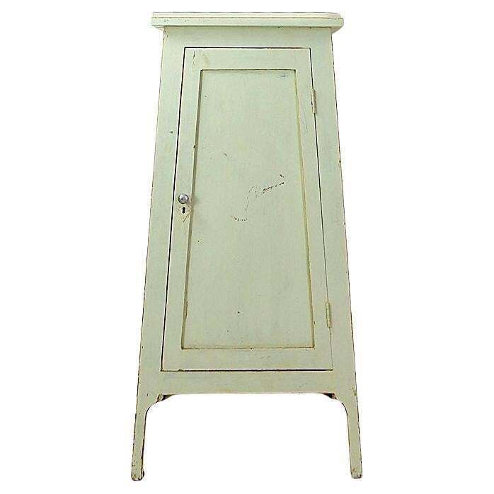 Vintage Green Patinated Wood Pedestal Cabinet Storage Stand