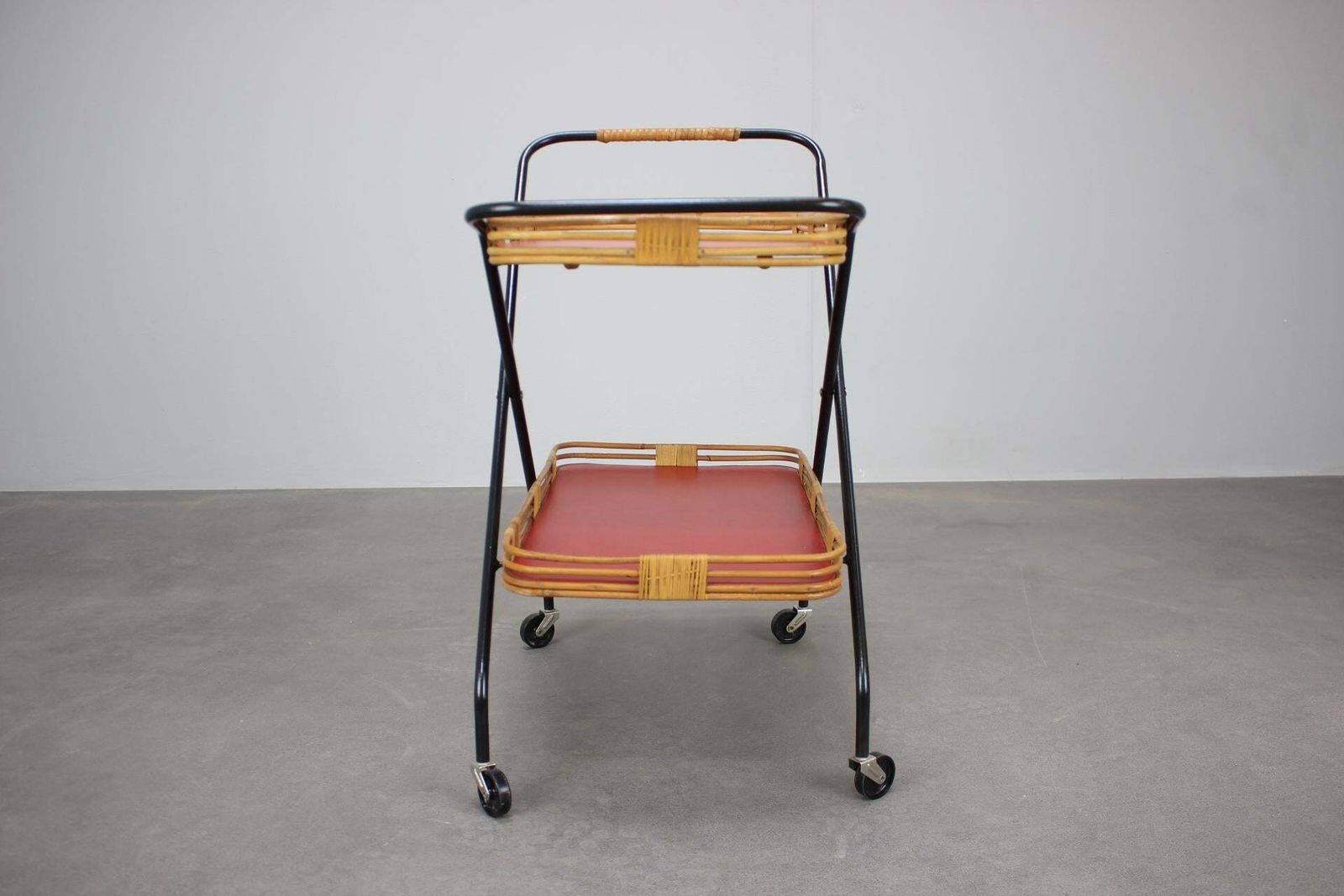 1960s Czechoslovak Mid Century Folding Bamboo Serving Trolley Bar Cart photo Home Decor