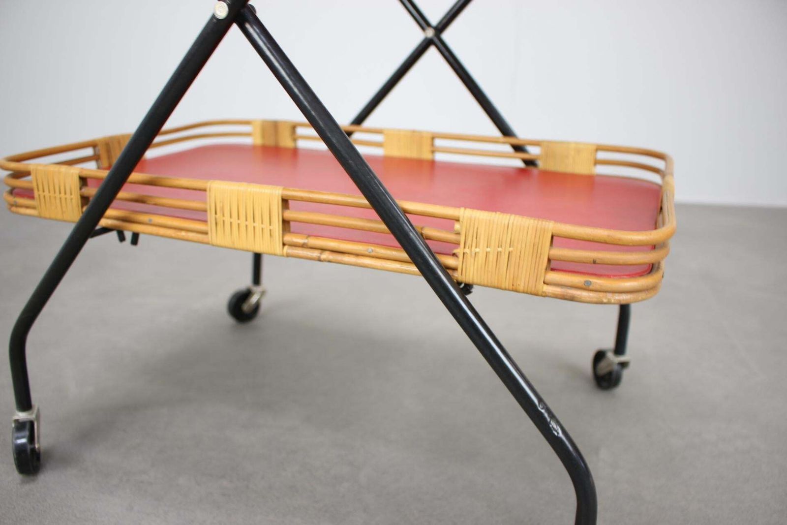 1960s Czechoslovak Mid Century Folding Bamboo Serving Trolley Bar Cart photo buy