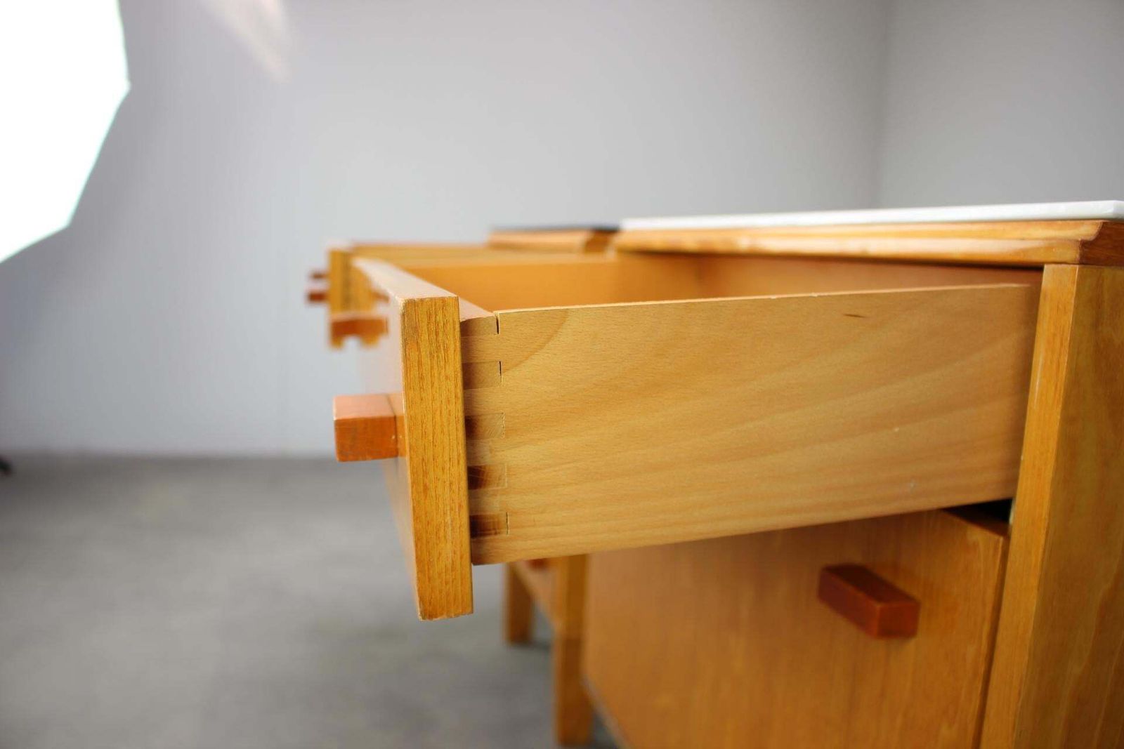 1960s František Mezulaník Mid Century Maple Nightstands With Black And White Gla photo Furniture