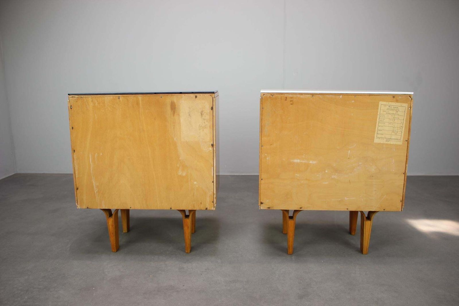 1960s František Mezulaník Mid Century Maple Nightstands With Black And White Gla photo vintage
