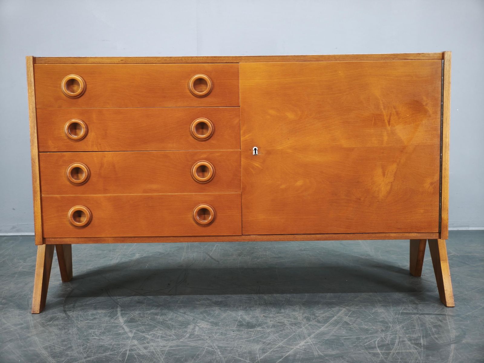 1960s Czechoslovak Maple Sideboard With Drawers And Cabinet photo for sale