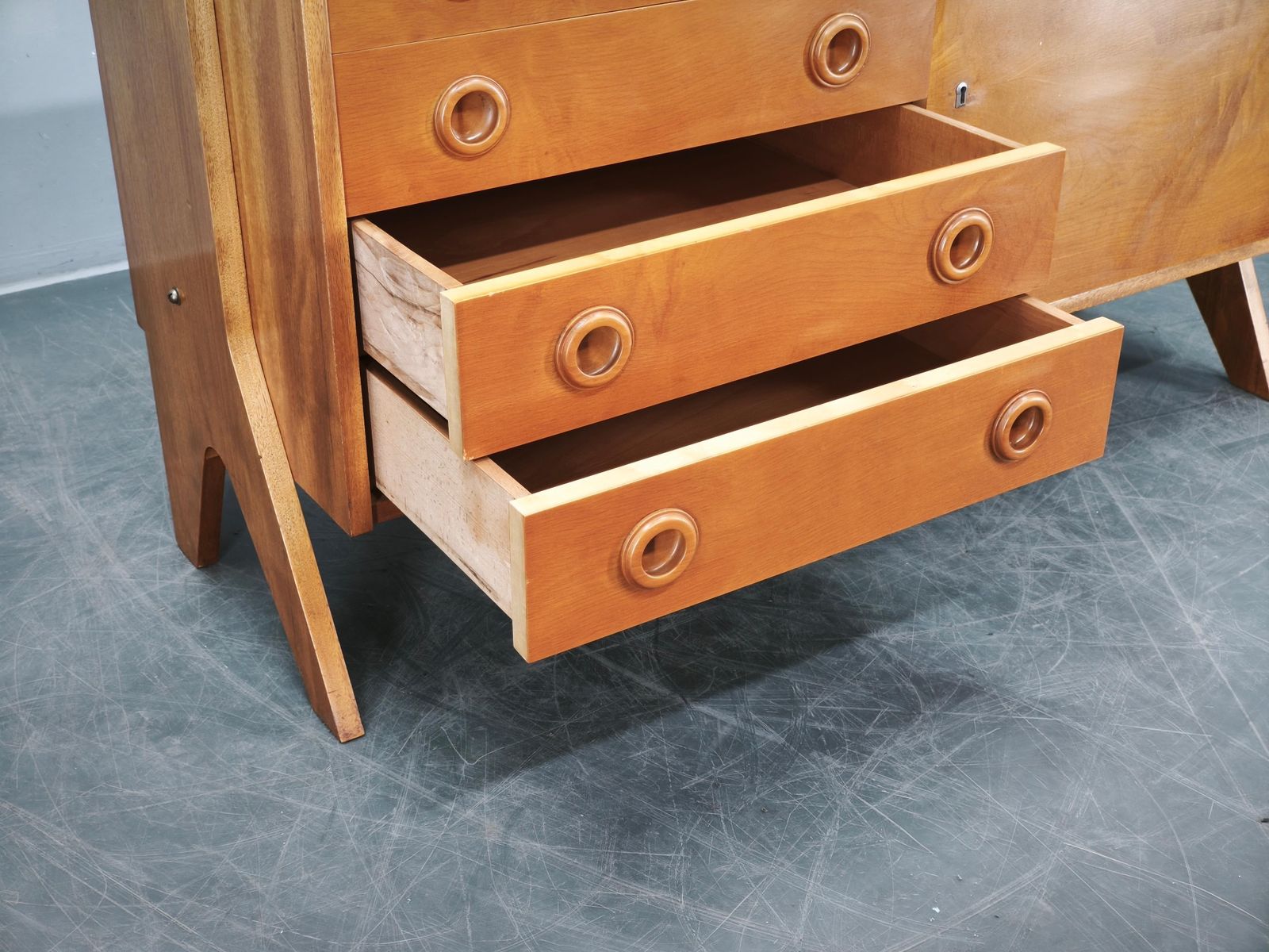 1960s Czechoslovak Maple Sideboard With Drawers And Cabinet photo buy