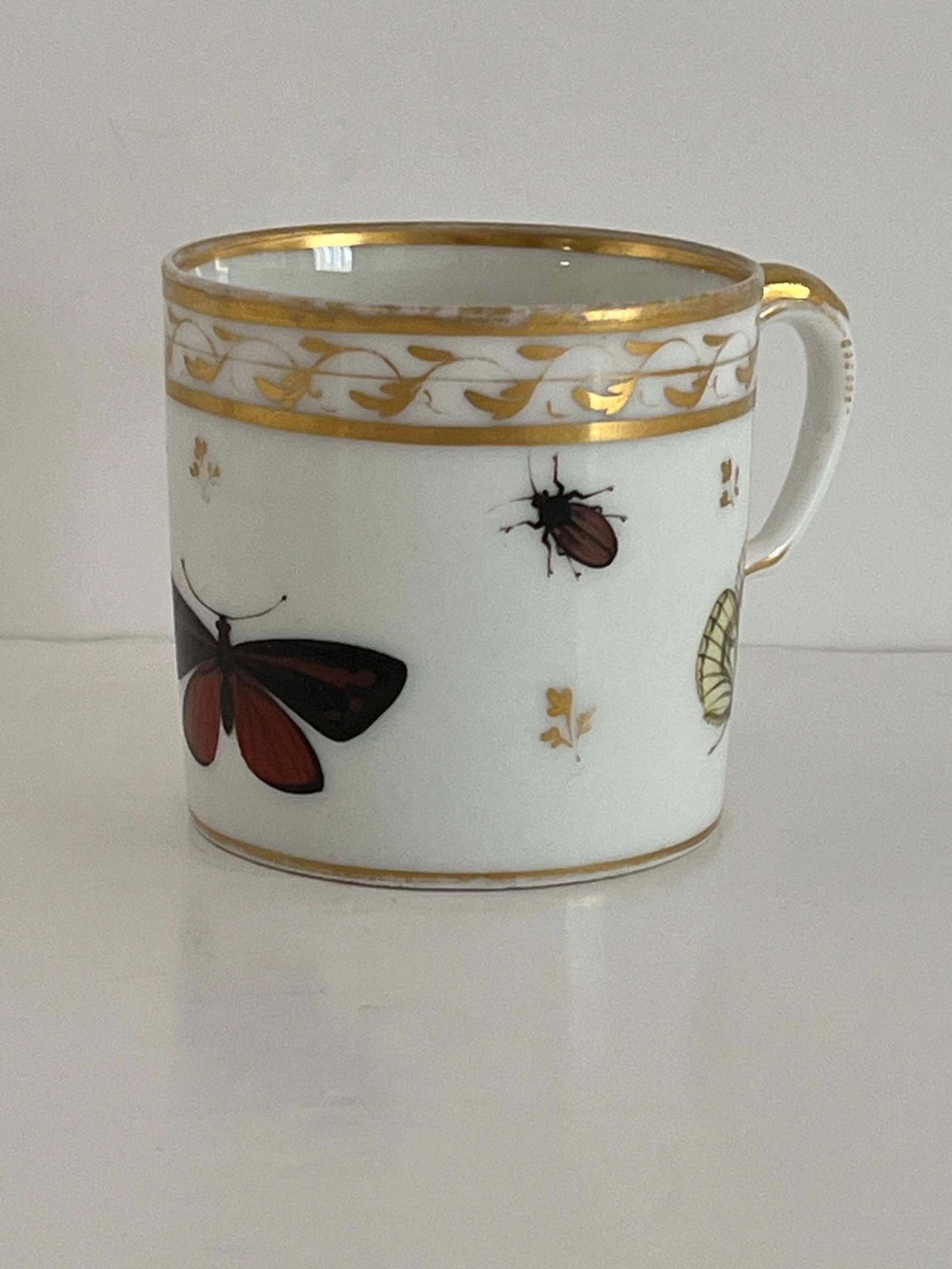 Old Paris Porcelain Coffee Can Butterflies & Insects Polychrome, French Ca 1795 photo for sale