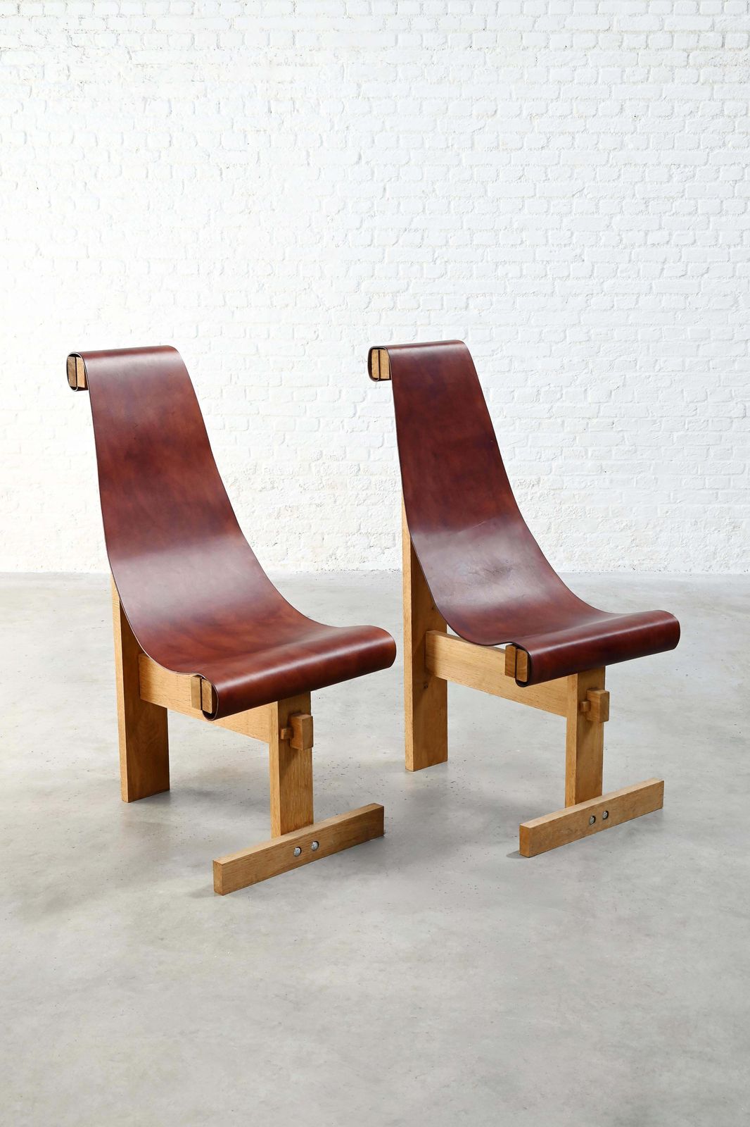 Set Of Two Leather Sling Chairs In The Manner Of Dominique Zimbacca, 1970s photo for sale