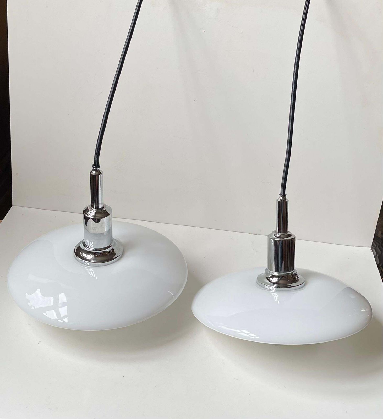 Vintage Ph 3/2 Pendant Lamps In White Opaline Glass By Poul Henningsen For Louis photo vinterior