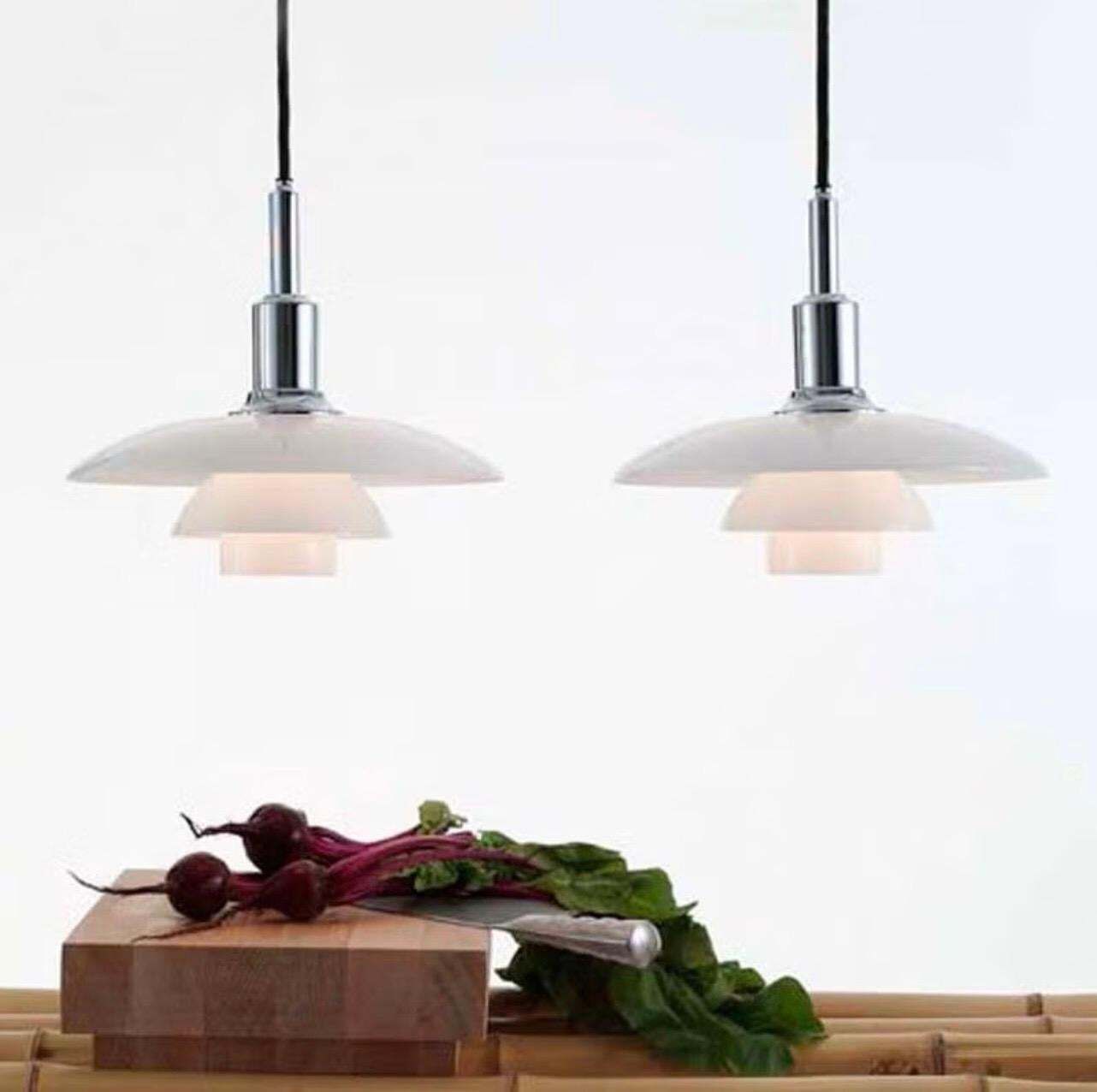 1988.0 Vintage Ph 3/2 Pendant Lamps In White Opaline Glass By Poul Henningsen For Louis photo