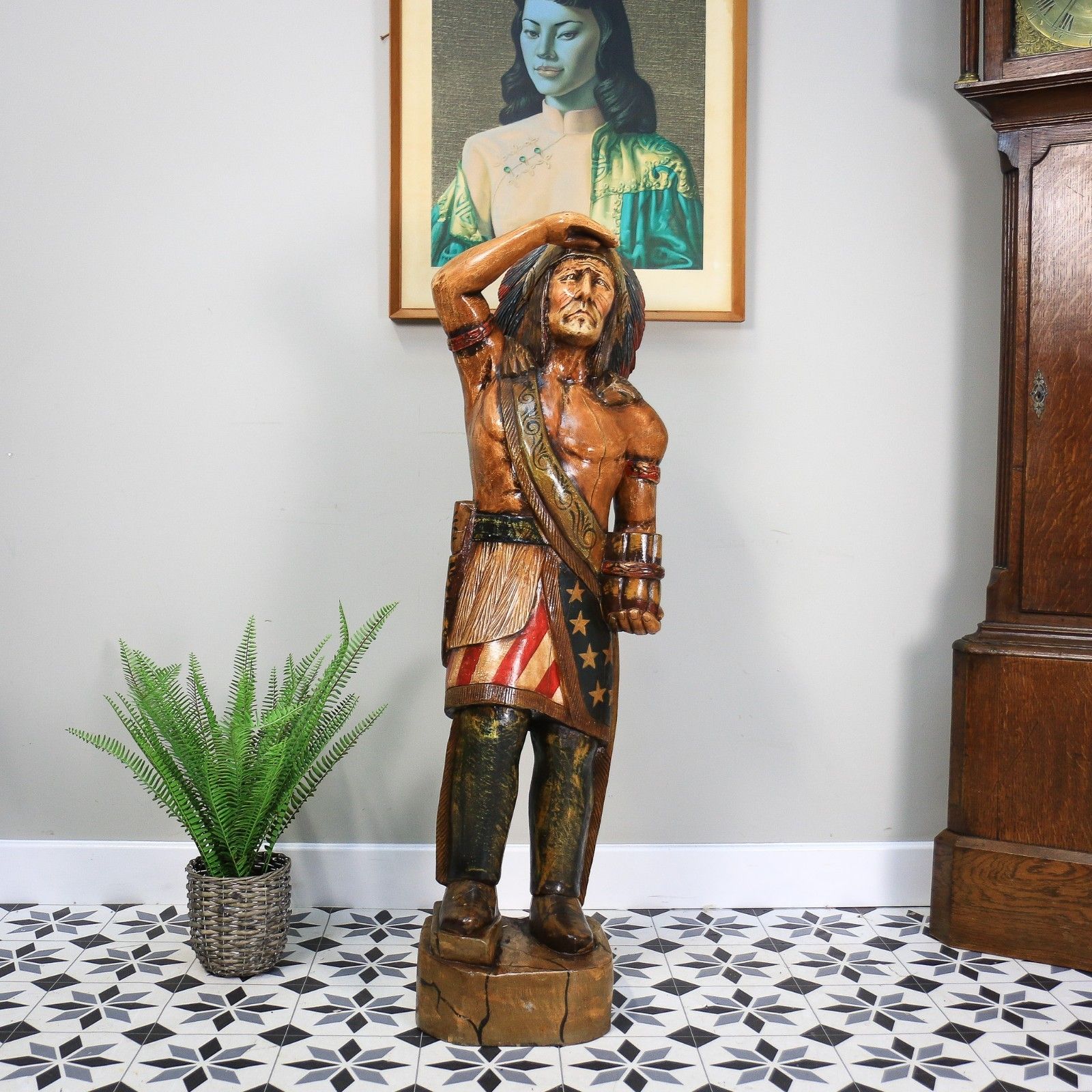 Cigar Store Indian Tobacco Advertisement Hand Carved Large 124cm photo vinterior
