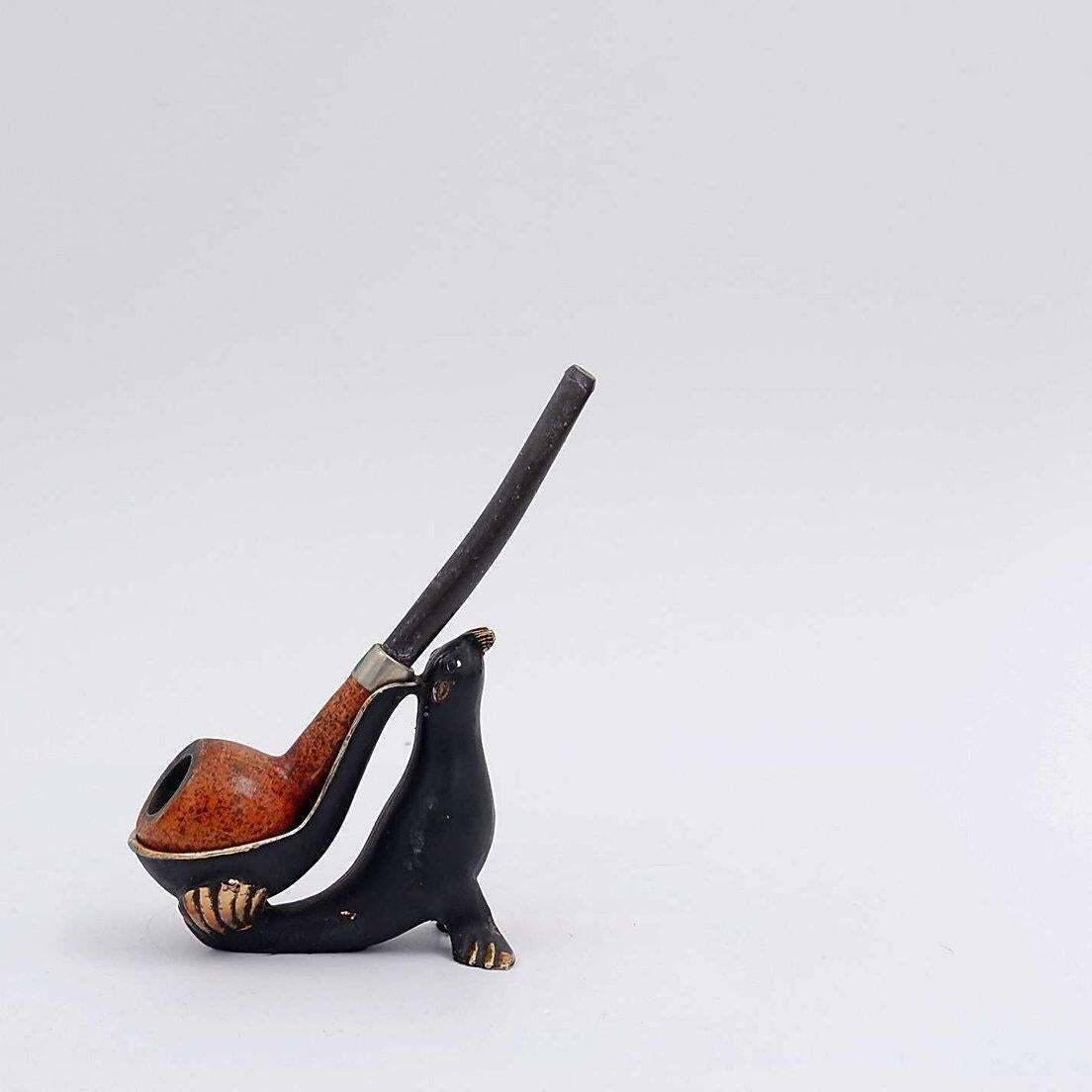 Walter Bosse Style Sea Lion Pipe Holder In Bronze   1950s photo 247.0