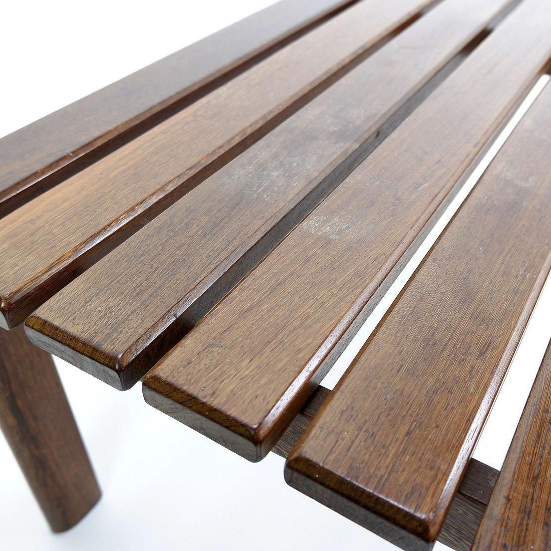 Vintage Wood Slatted Bench, Mid Century Modern Minimalist Design photo Furniture