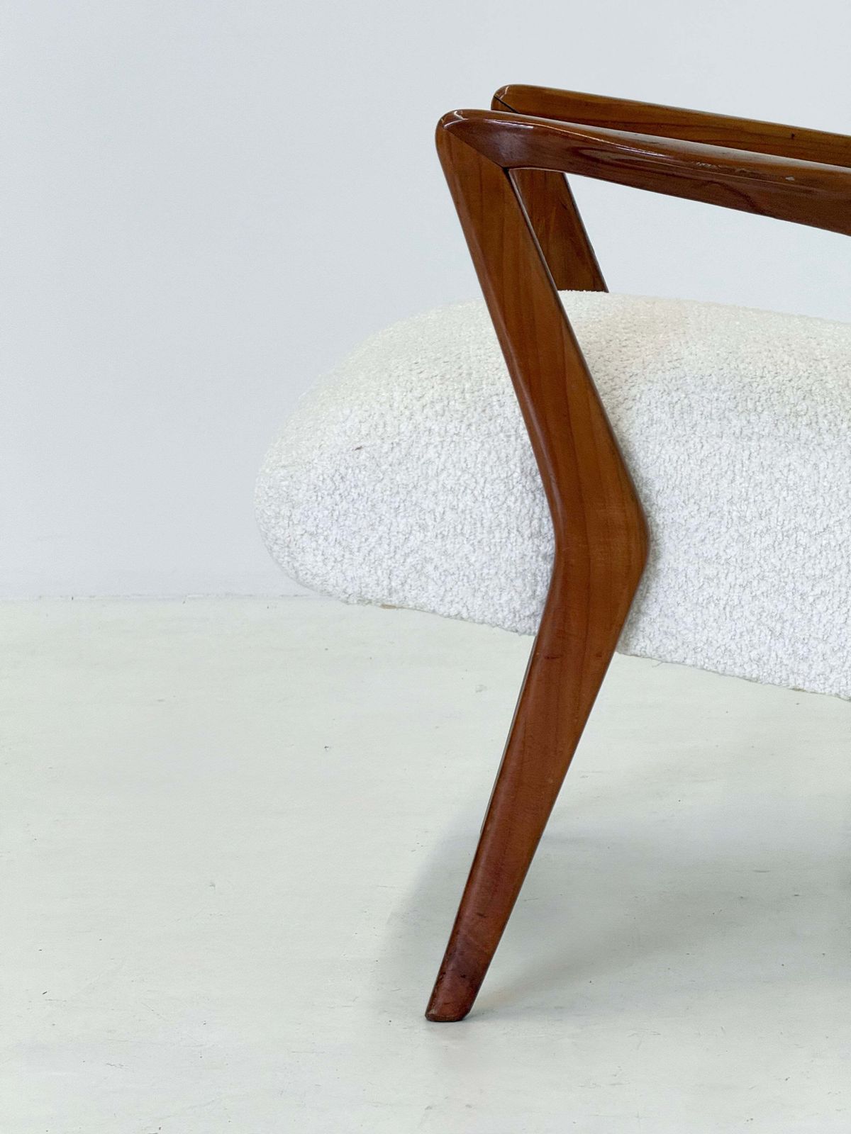 Italian Mid Century Lounge Armchair In Cherry Wood With White Buckle photo vinterior
