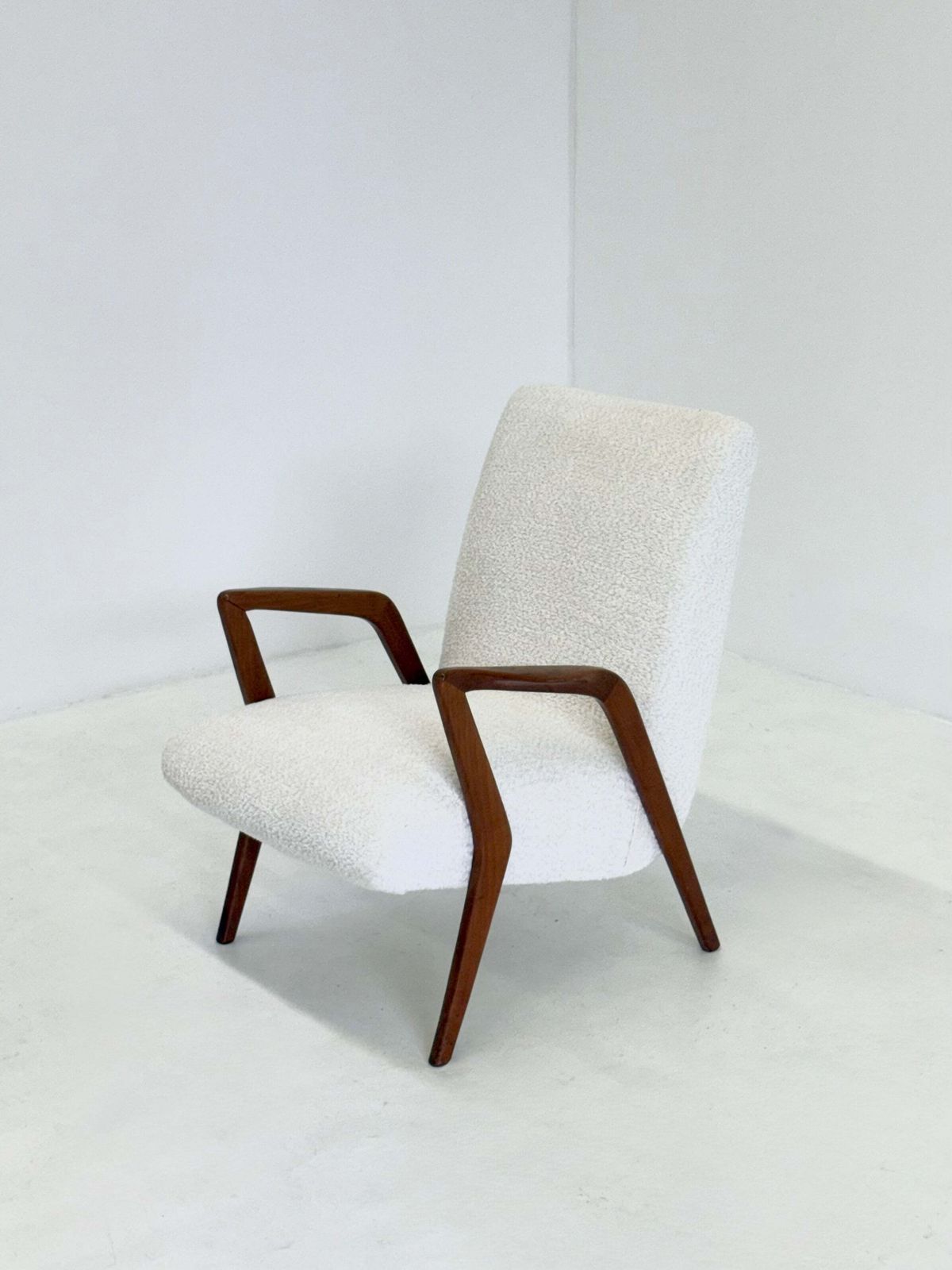 Italian Mid Century Lounge Armchair In Cherry Wood With White Buckle photo buy