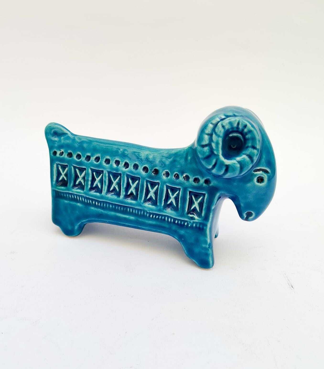 Bitossi Ceramic Figurine Aries, Rimini Blue Decoration, Designed By Aldo Londi photo furniture