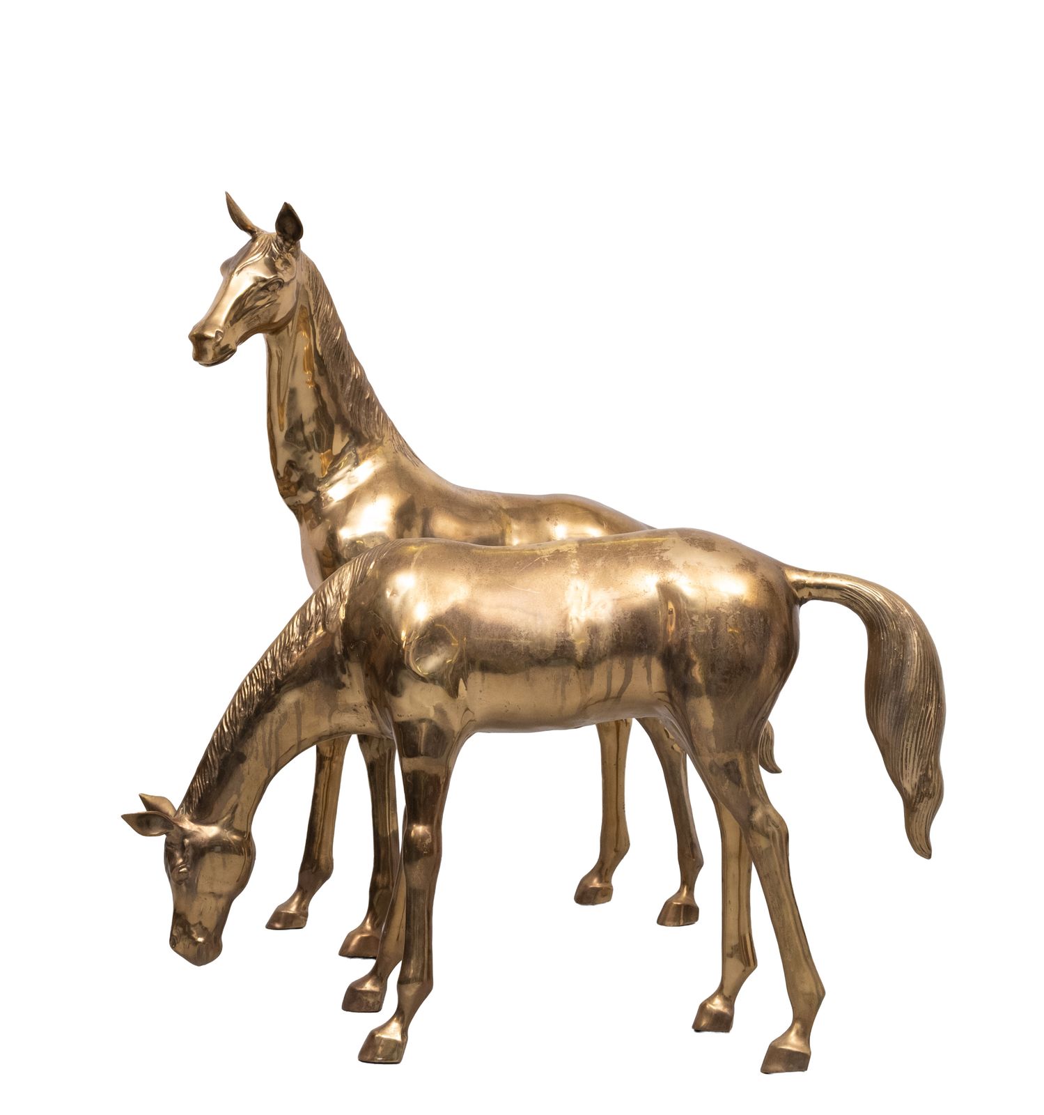 Paar grote messing paarden van Apko Superbrass, jaren 1970, Holland photo furniture