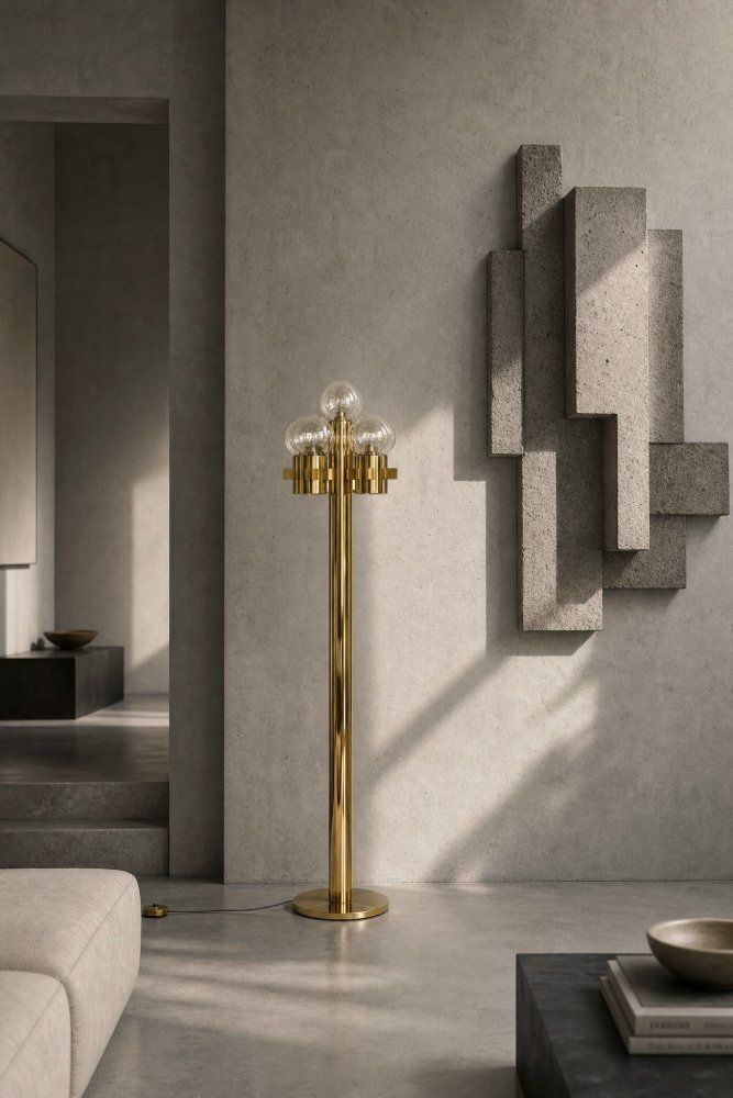 Mid-Century Scandinavian Modern sculptural gouden vloerlamp van Hans Agne Jakobsson voor Hans Agne Jakobsson AB, jaren 1970 photo vintage