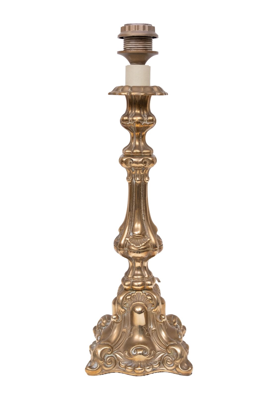 Stunning Pair Of Rococo Brass Table Lamps Italy 1920s photo vintage