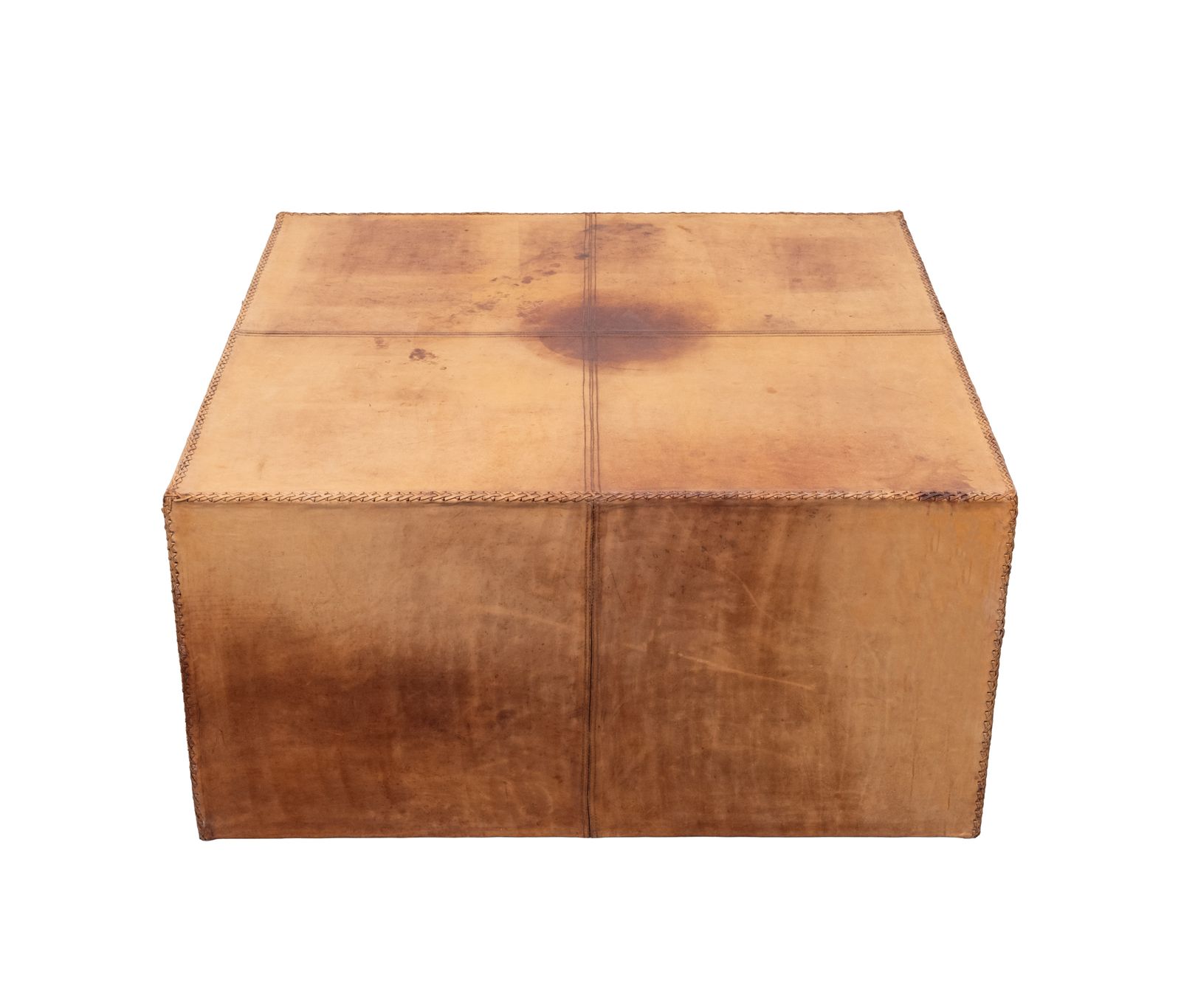 Large Stich Leather Cognac Color Coffee Table 1970s France photo for sale