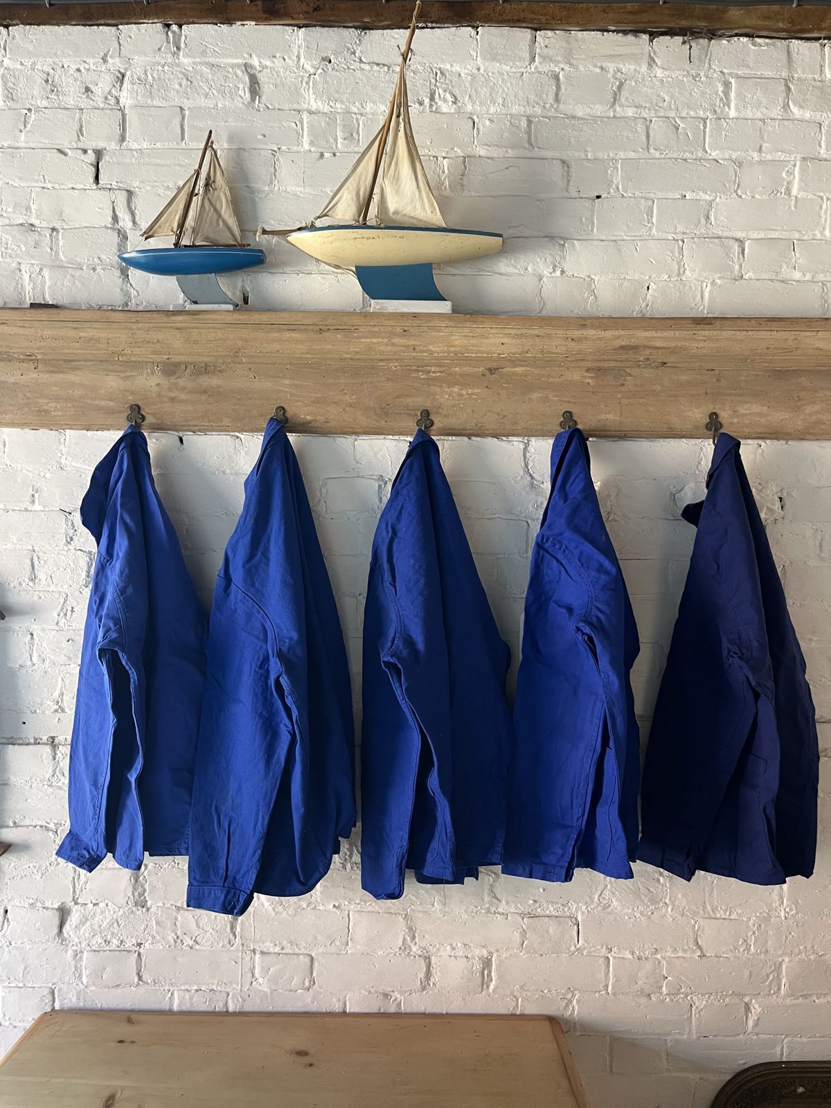 Long French Painted Hanging Shelves With Hooks photo Furniture