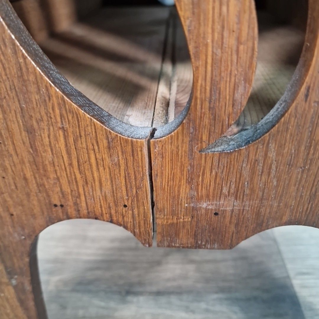 photo vinterior Antique Piano Stool Arts & Crafts Oak Music Lift Top Storage Carved Sides Wood