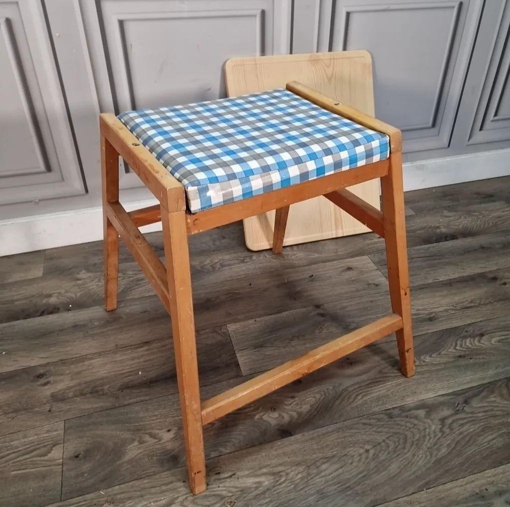 photo for sale Vintage Utility Table Stool Removable Top Metamorphic Seat Wooden Mid Century