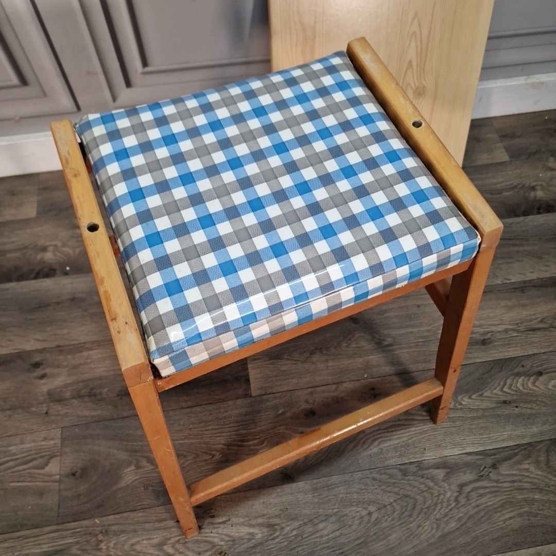 Furniture Vintage Utility Table Stool Removable Top Metamorphic Seat Wooden Mid Century photo