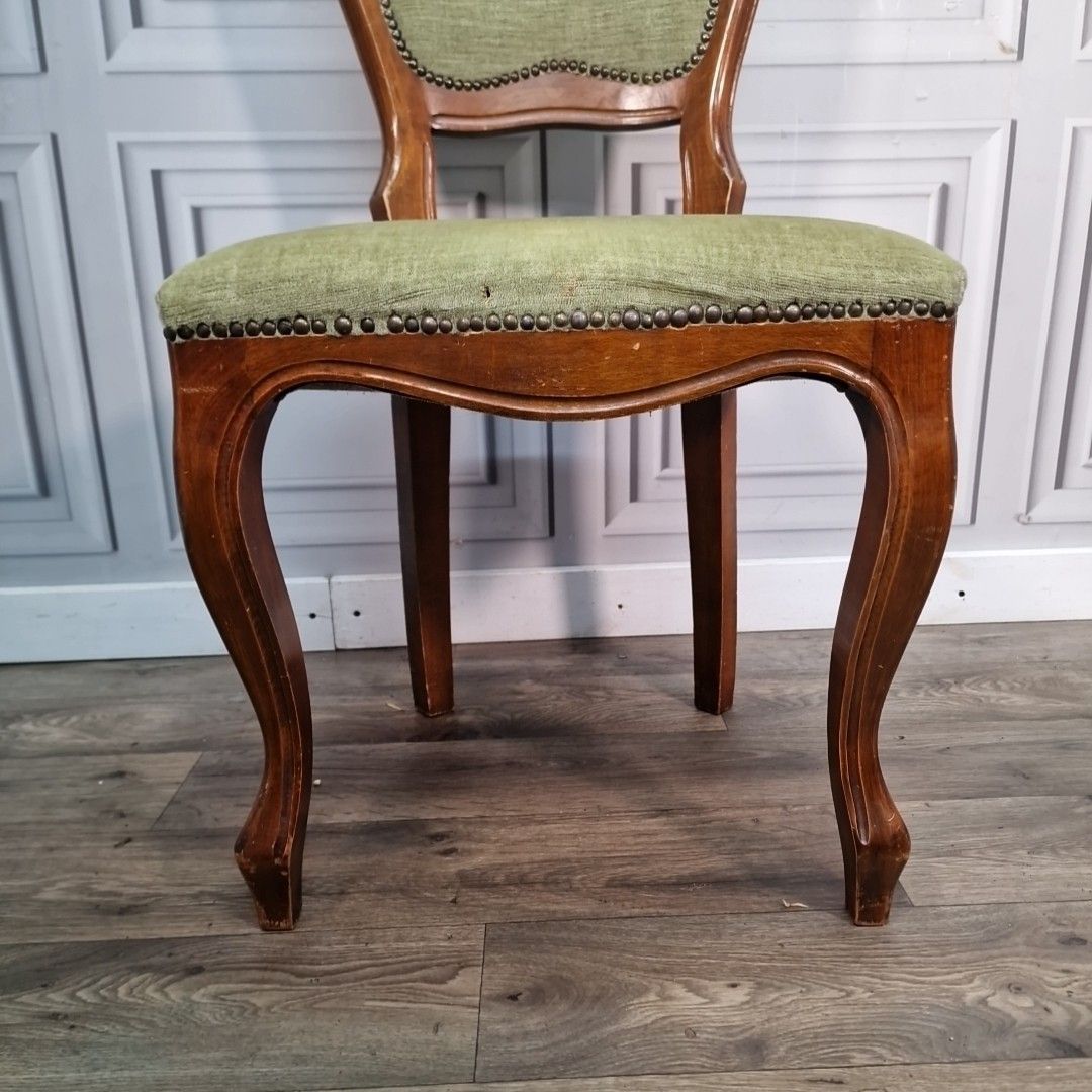 Antique Carved Walnut Chair Green Upholstery – Victorian Salon Style Seat photo Furniture