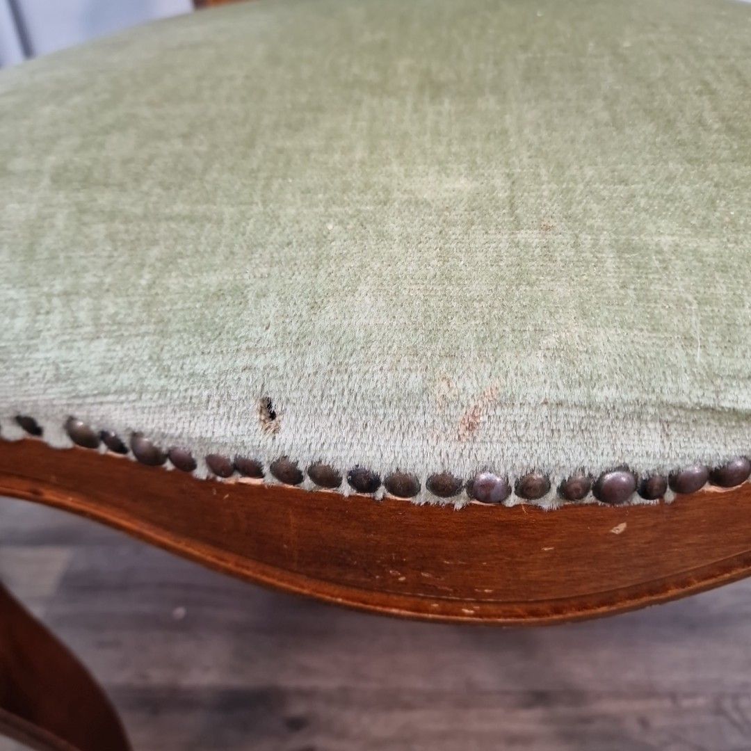 Antique Carved Walnut Chair Green Upholstery – Victorian Salon Style Seat photo buy
