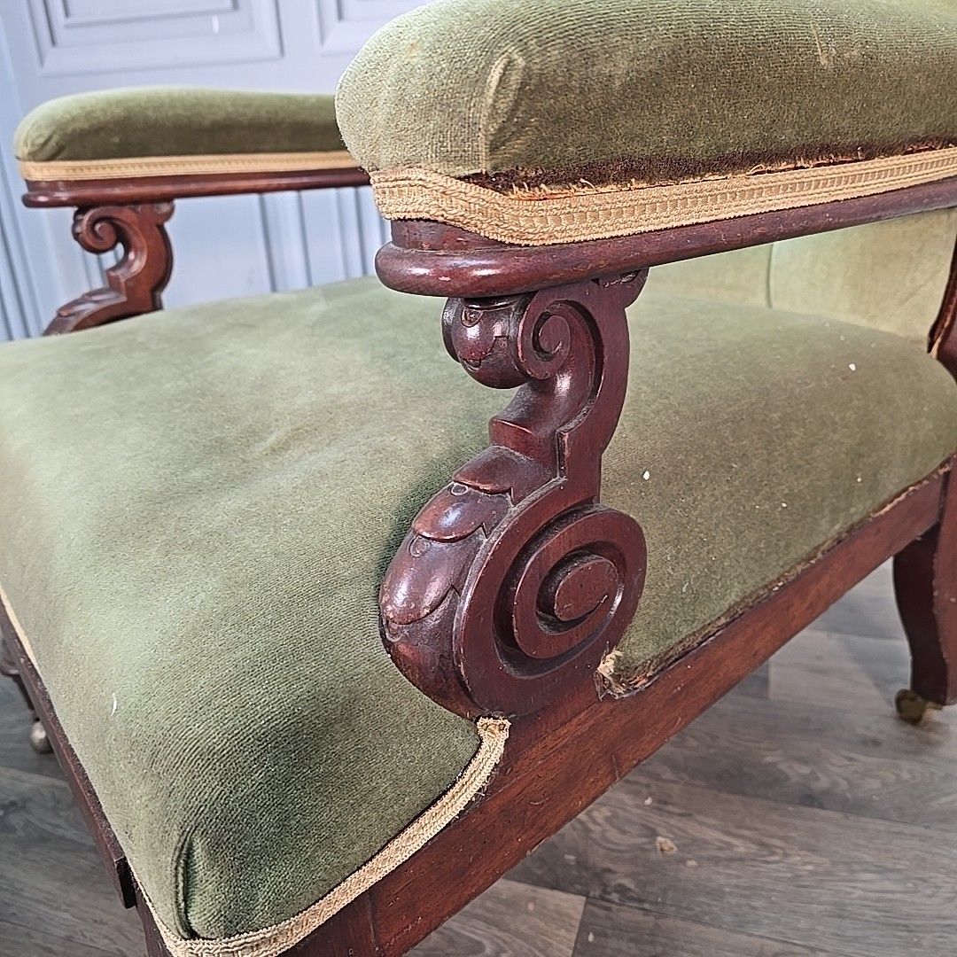 230.0 Antique Victorian Upholstered Armchair Solid Hardwood Button Back Nursing Chair photo