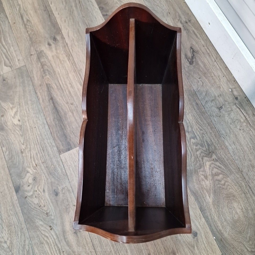 Retro Magazine Letter Rack Vintage Mahogany Veneer – Inlaid Top Hat & Cane Motif photo Home Decor