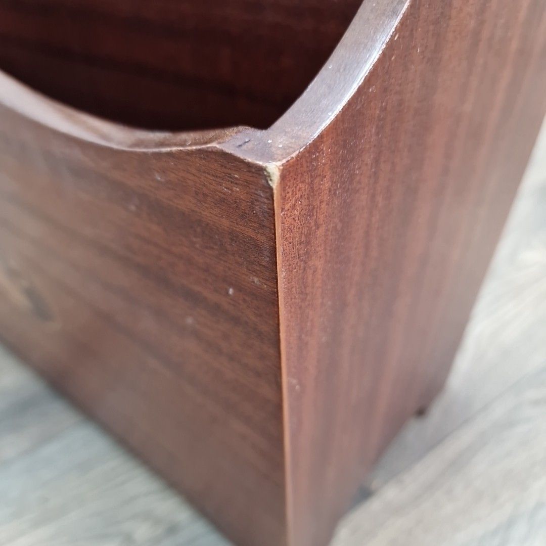 Home Decor Retro Magazine Letter Rack Vintage Mahogany Veneer – Inlaid Top Hat & Cane Motif photo
