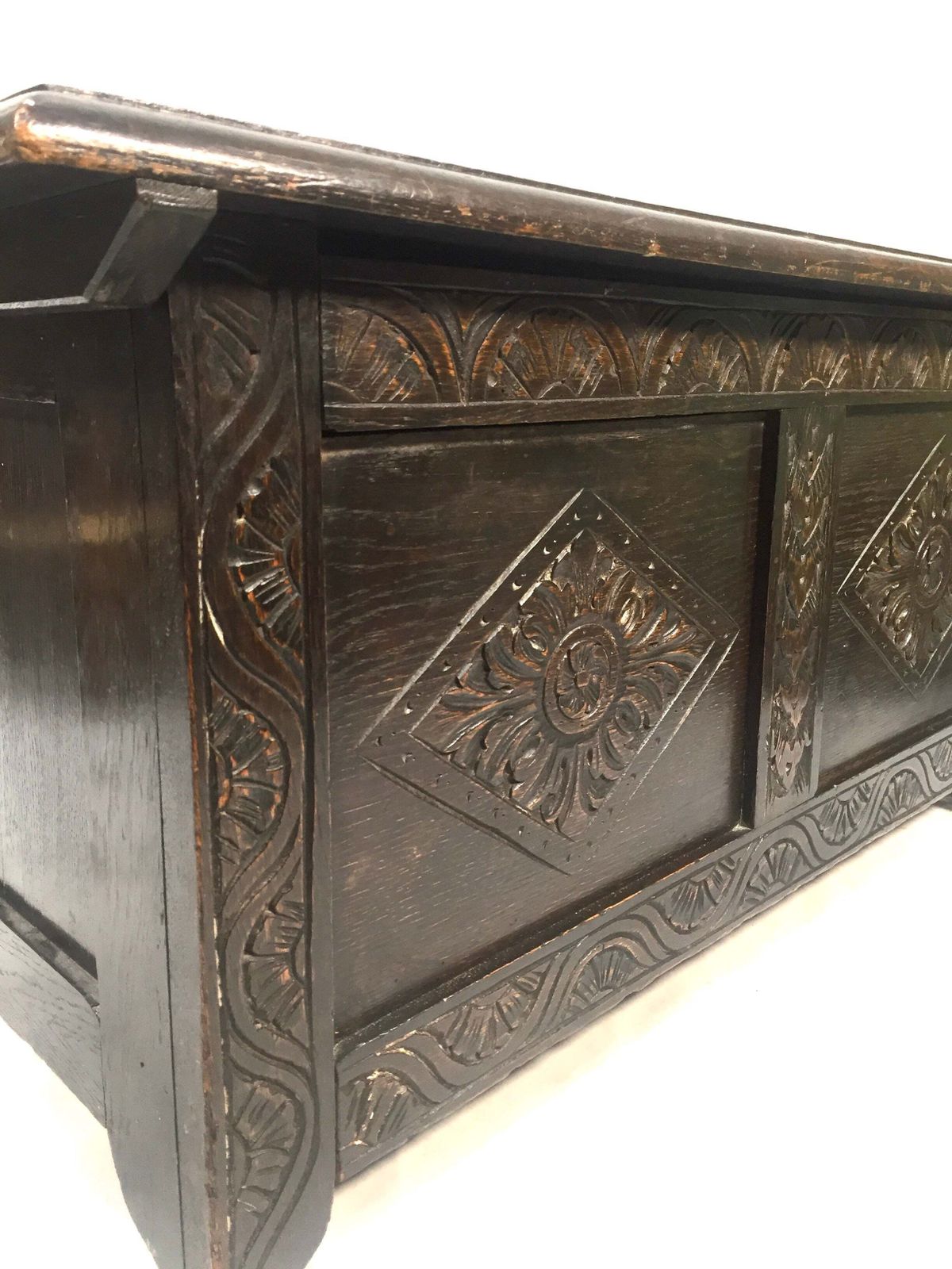 Furniture Antique 19th Century Wooden Oak Carved Blanket Box / Coffer Storage Trunk C1890 photo