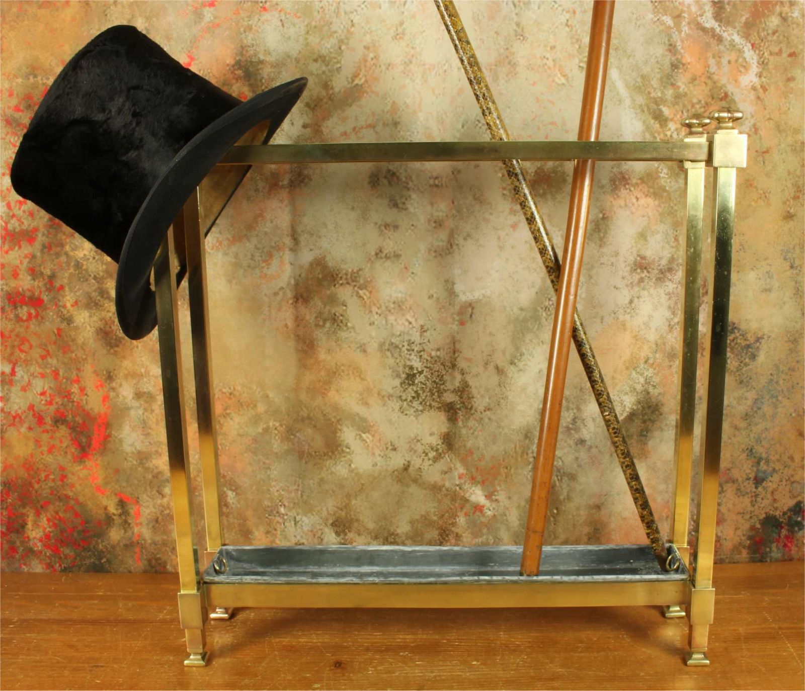 photo for sale Antique Small Brass Stick Stand. Narrow Walking Cane Umbrella Hall Stand.