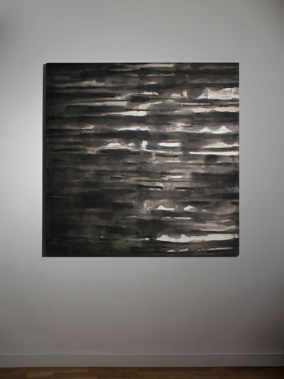 Horizontal Organic Lines Painting In Black And White, 100x100cm, Karina Savonenko, 2026 photo buy