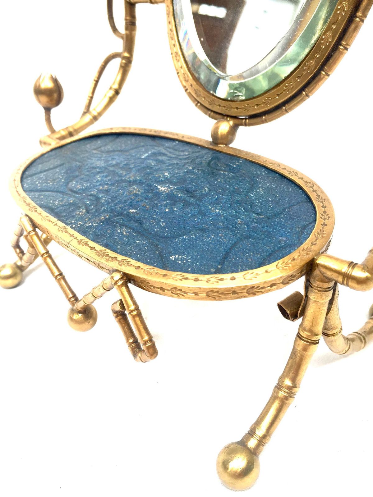 Antique French Tabletop Brass Vanity Mirror & Candle Holder / Jewellery Stand photo Home Decor