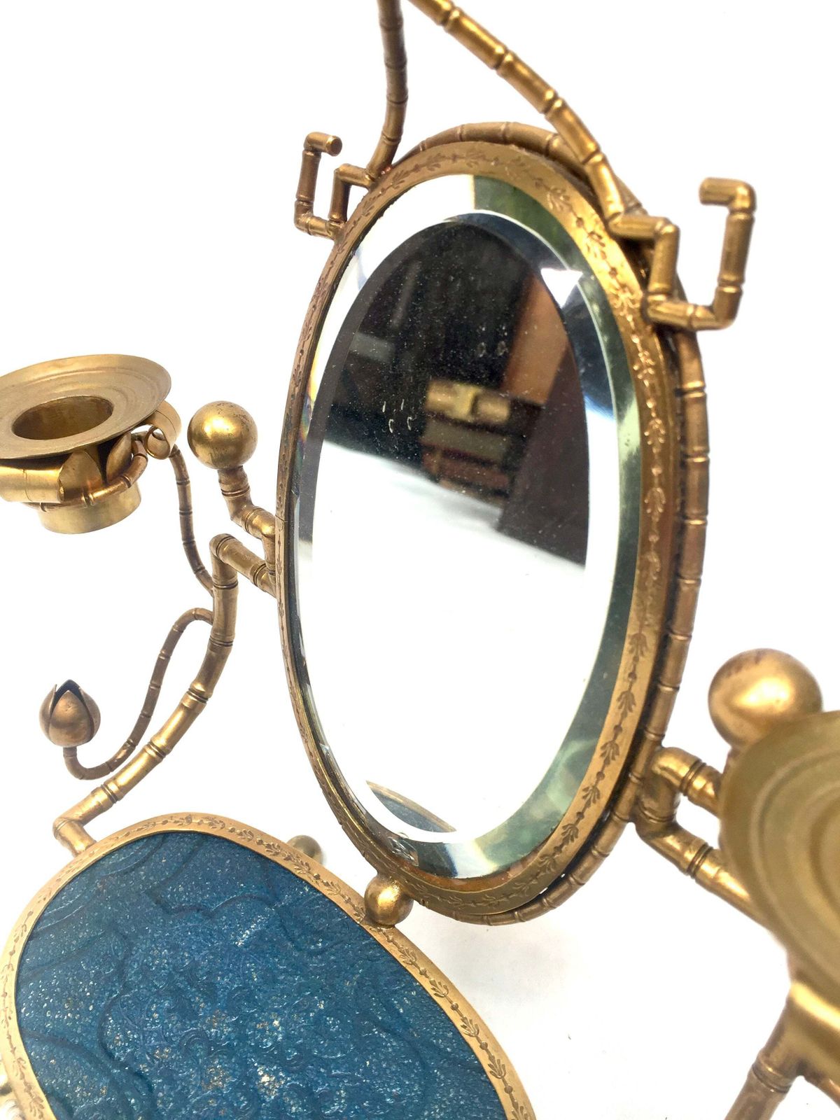 Antique French Tabletop Brass Vanity Mirror & Candle Holder / Jewellery Stand photo 159.0