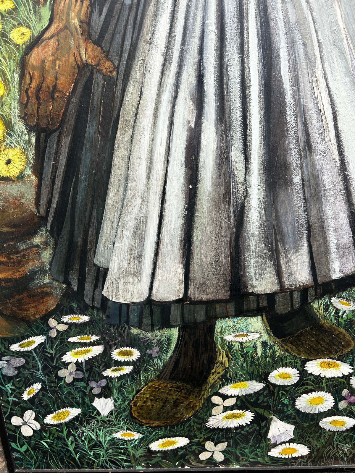 photo furniture Mid Century Folk Inspired Oil On Board By Leslie Ann Gorton B.1939