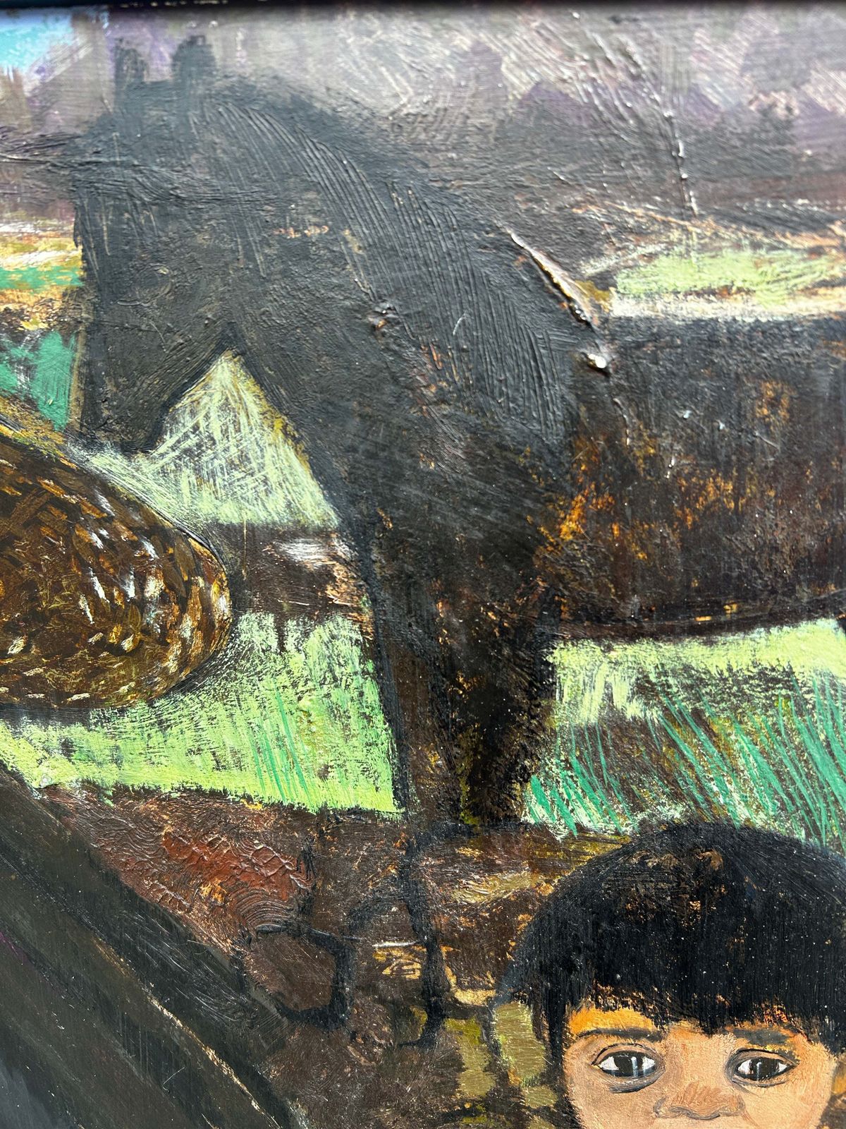 Art Mid Century Folk Inspired Oil On Board By Leslie Ann Gorton B.1939 photo