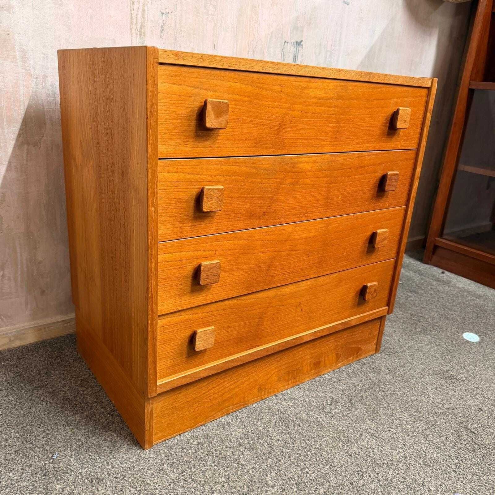 Danish Domino Mobelfabrik Low Chest Of 4 Drawers Mid Century Square Pulls Plinth photo furniture